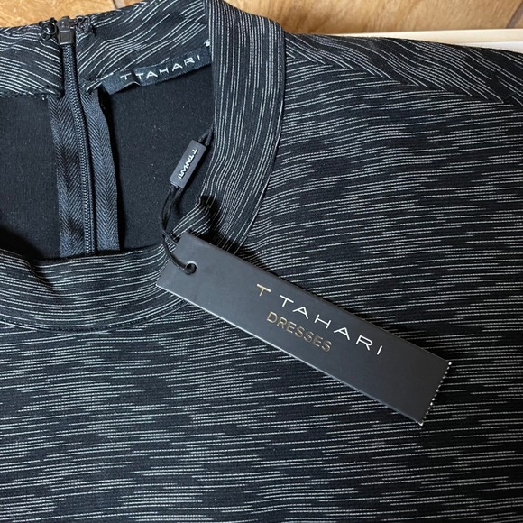 T Tahari Black Combo Mock Neck Long Sleeve Sheath Dress Size L NWT - Picture 5 of 6